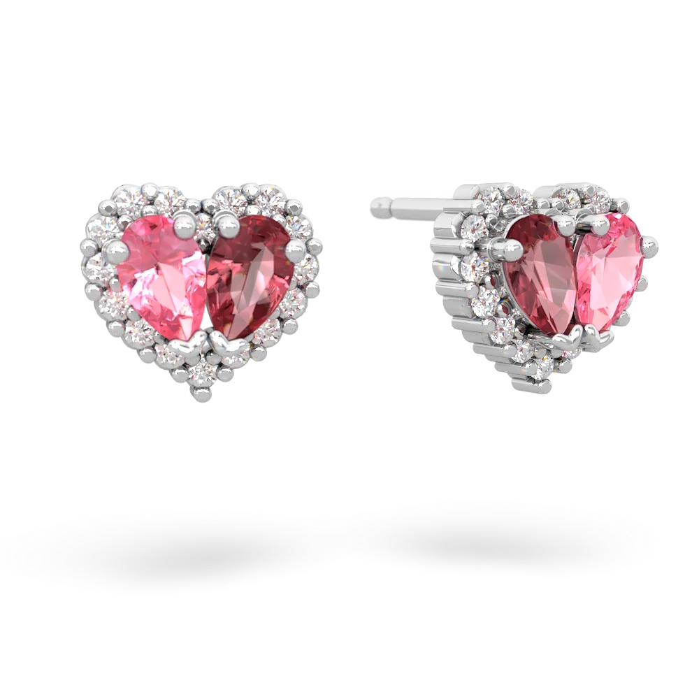 Lab Pink Sapphire Halo 14K White Gold earrings E7008