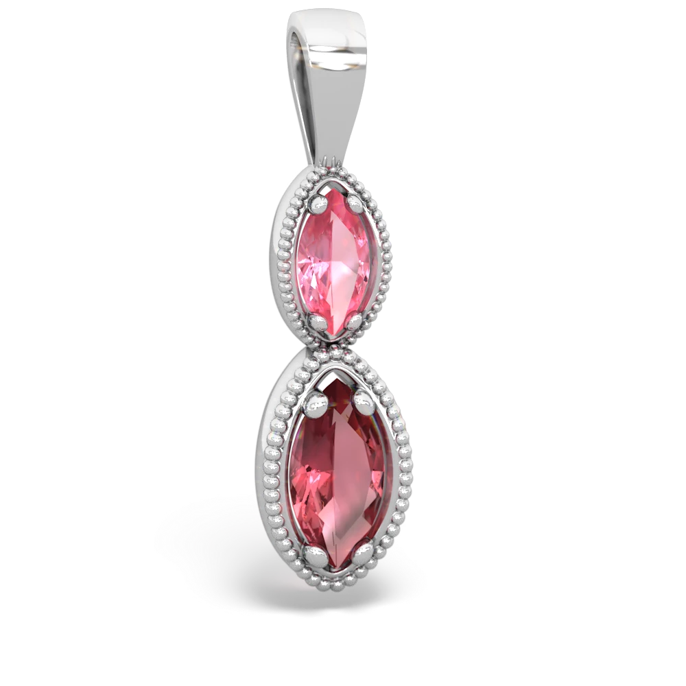 Lab Pink Sapphire Antique-Style Halo 14K White Gold pendant P5700