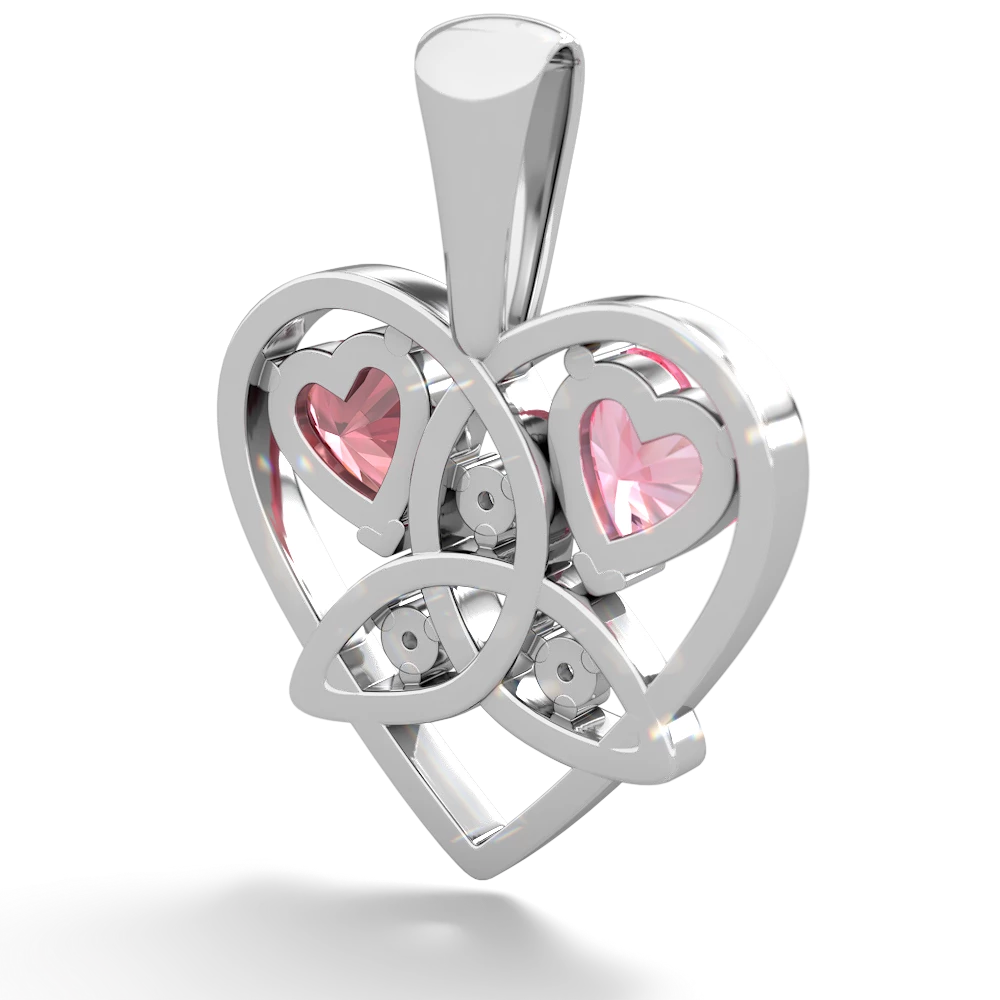 Lab Pink Sapphire Celtic Trinity Heart 14K White Gold pendant P5331