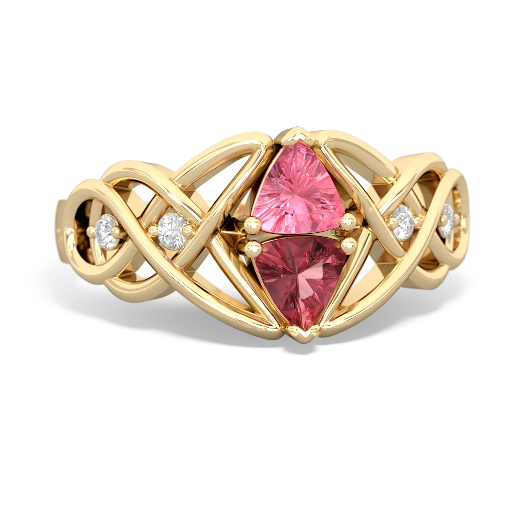 Lab Pink Sapphire Keepsake Celtic Knot 14K Yellow Gold ring R5300