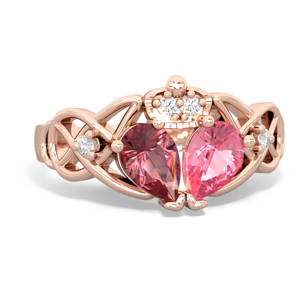 Lab Pink Sapphire 'One Heart' Celtic Knot Claddagh 14K Rose Gold ring R5322