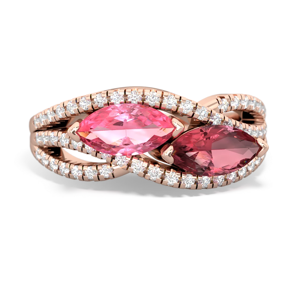 Lab Pink Sapphire Diamond Rivers 14K Rose Gold ring R3070