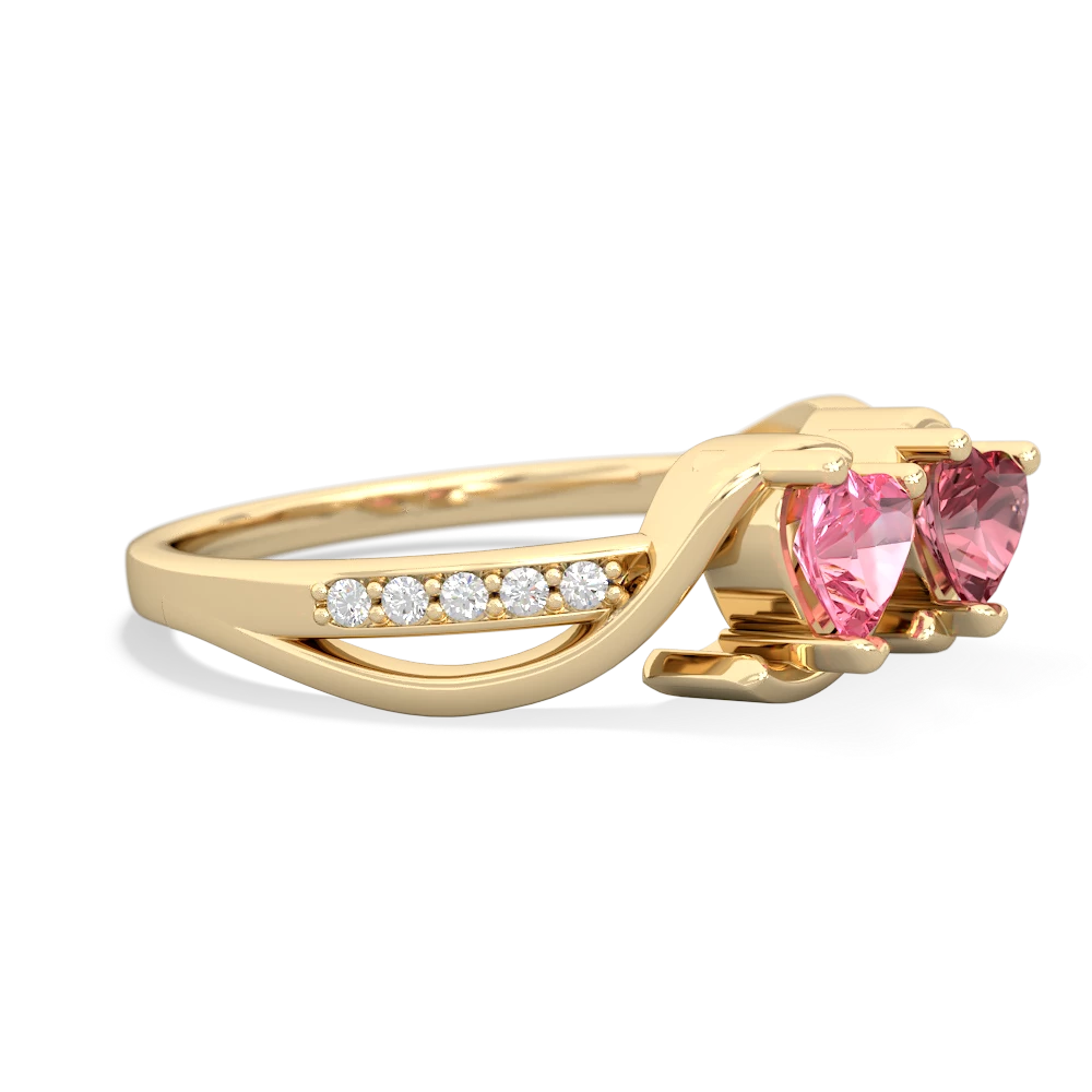 Lab Pink Sapphire Side By Side 14K Yellow Gold ring R3090