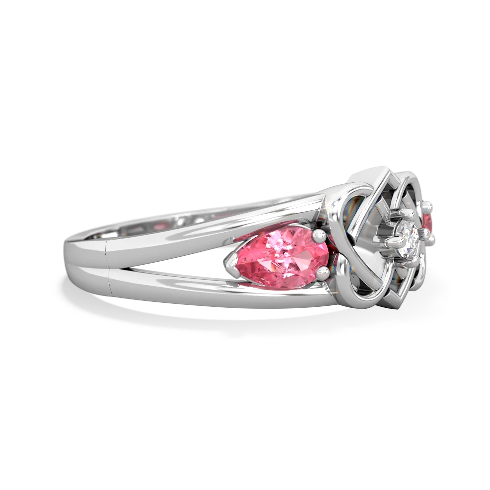 Lab Pink Sapphire Hearts Intertwined 14K White Gold ring R5880