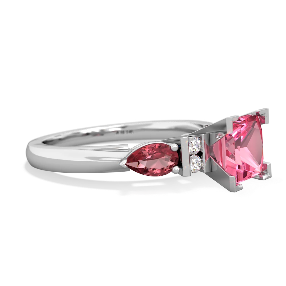 Lab Pink Sapphire 6Mm Princess Eternal Embrace Engagement 14K White Gold ring C2002