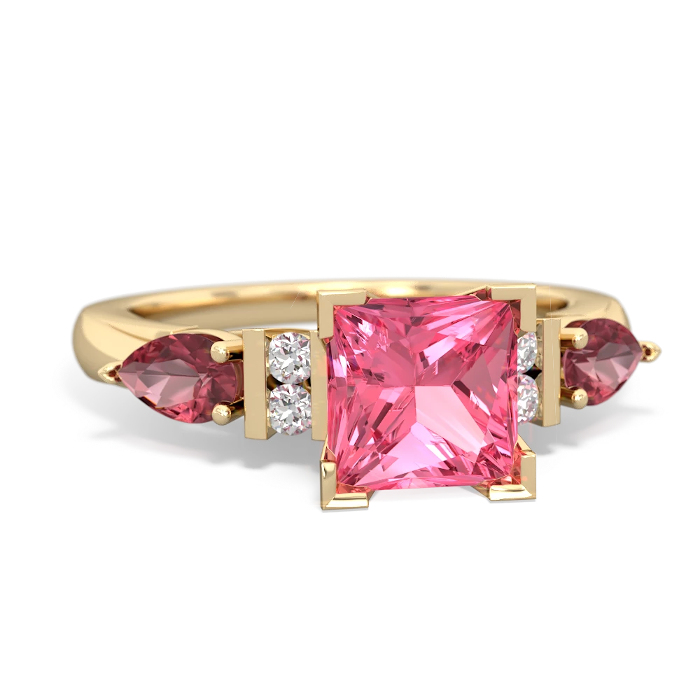 Lab Pink Sapphire 6Mm Princess Eternal Embrace Engagement 14K Yellow Gold ring C2002