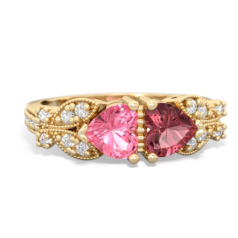 Lab Pink Sapphire Diamond Butterflies 14K Yellow Gold ring R5601