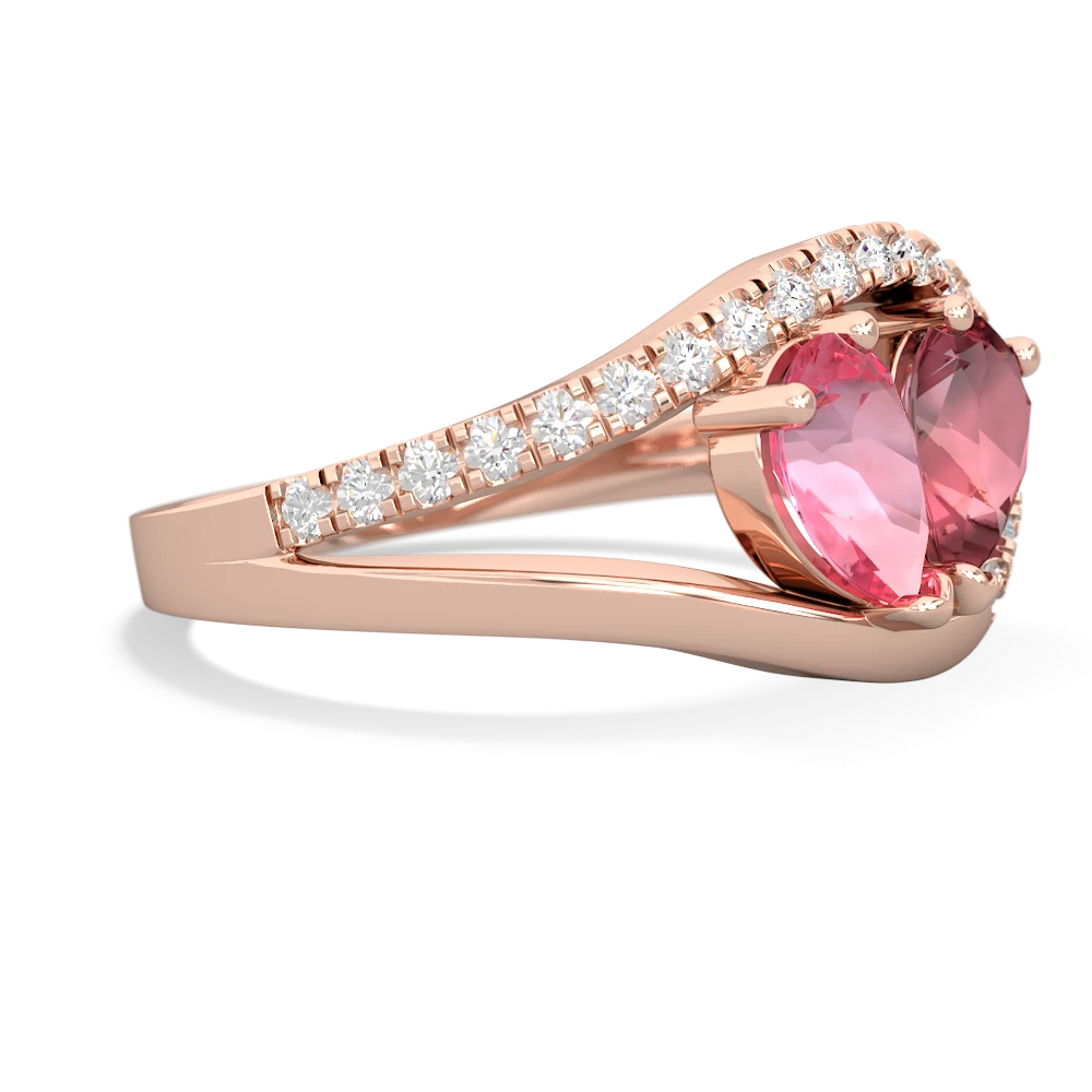 Lab Pink Sapphire Nestled Heart Keepsake 14K Rose Gold ring R5650