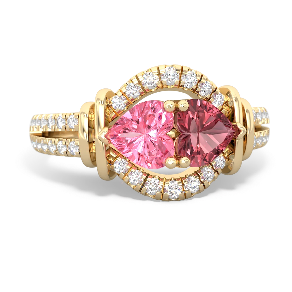 Lab Pink Sapphire Art-Deco Keepsake 14K Yellow Gold ring R5630