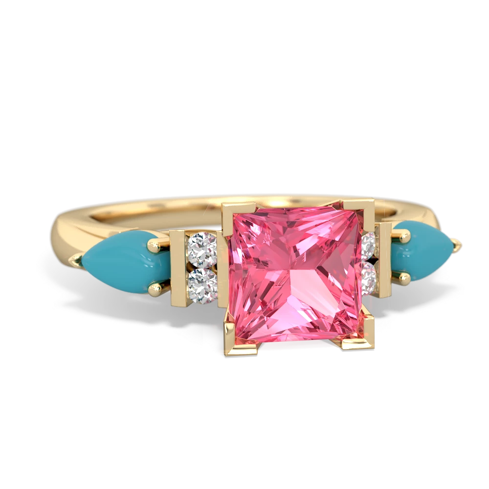 Lab Pink Sapphire 6Mm Princess Eternal Embrace Engagement 14K Yellow Gold ring C2002