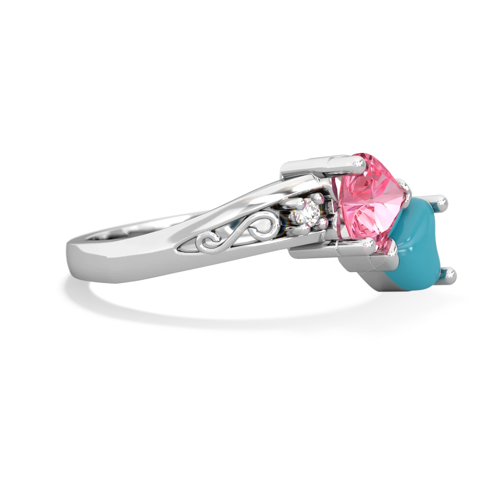 Lab Pink Sapphire Snuggling Hearts 14K White Gold ring R2178