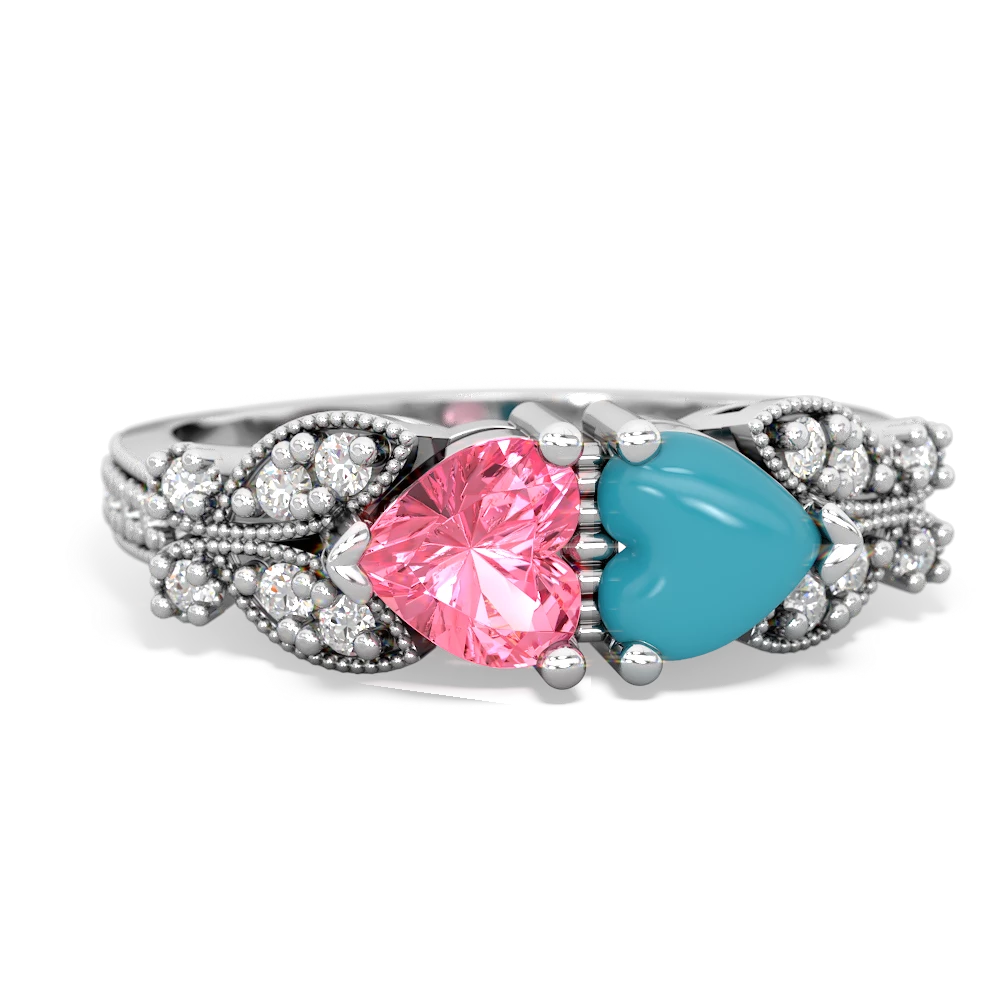 Lab Pink Sapphire Diamond Butterflies 14K White Gold ring R5601