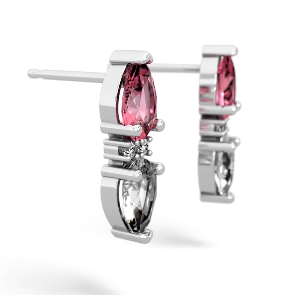 Lab Pink Sapphire Bowtie Drop 14K White Gold earrings E0865