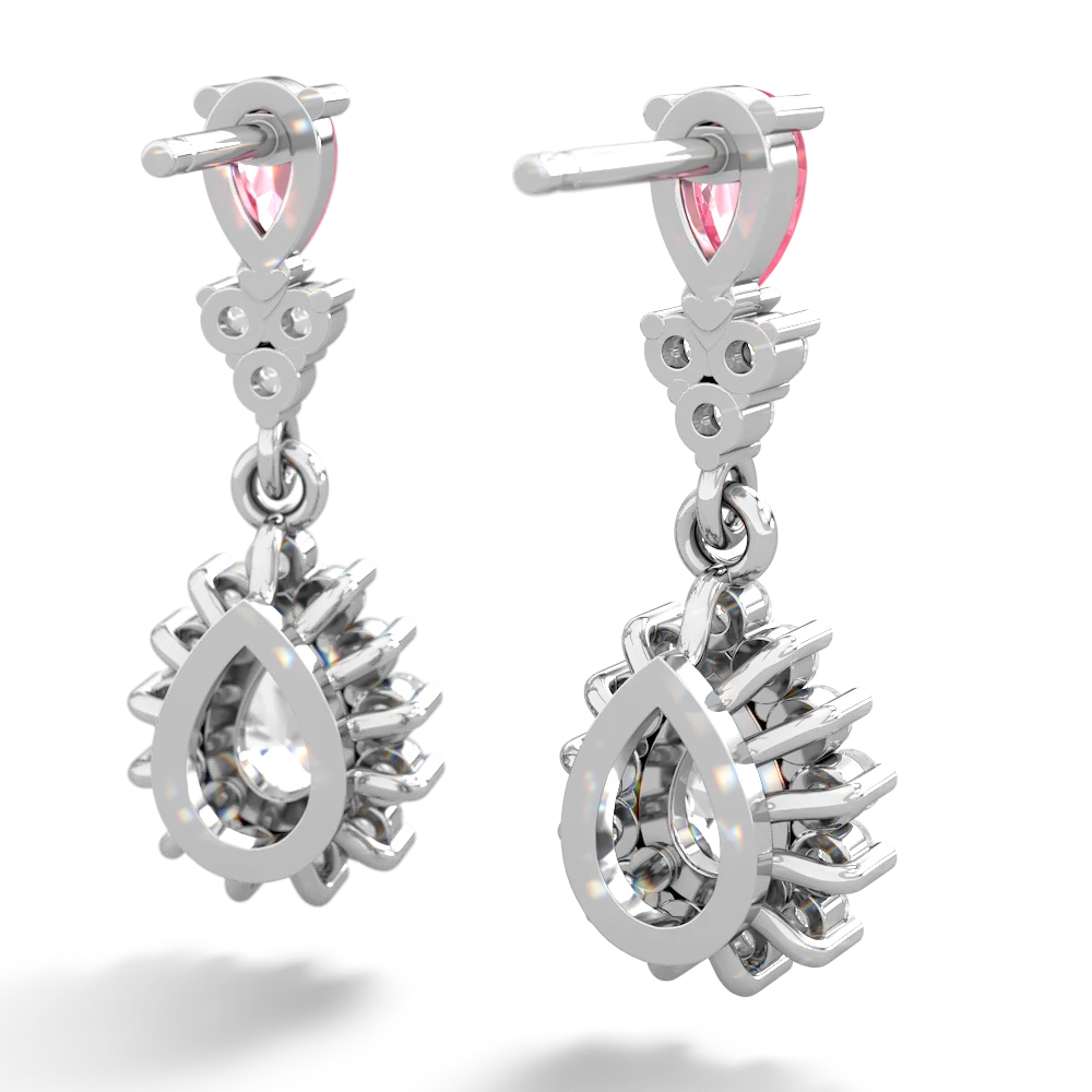 Lab Pink Sapphire Halo Pear Dangle 14K White Gold earrings E1882