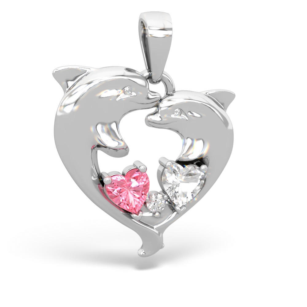 Lab Pink Sapphire Dolphin Heart 14K White Gold pendant P5820