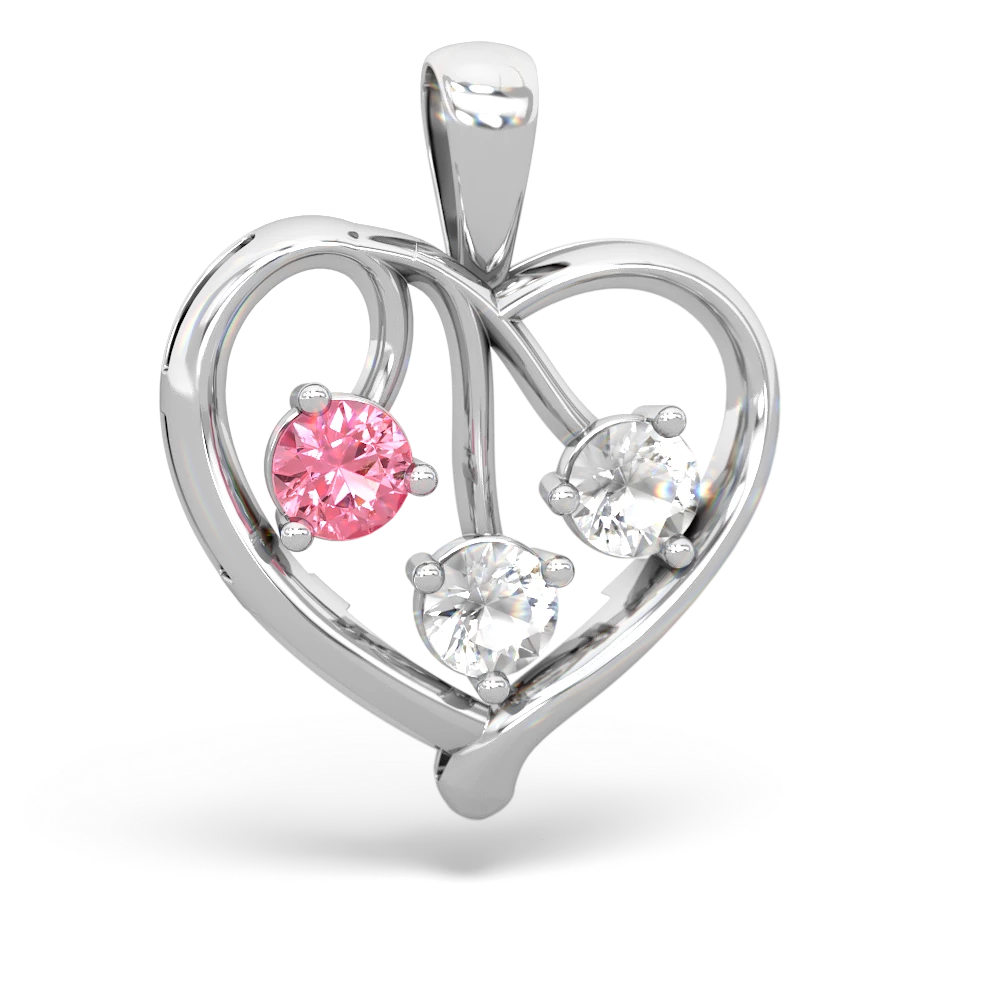 Lab Pink Sapphire Glowing Heart 14K White Gold pendant P2233