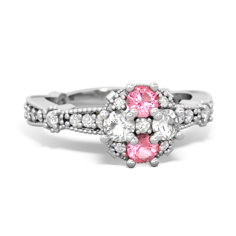 Lab Pink Sapphire Sparkling Tiara Cluster 14K White Gold ring R26293RD