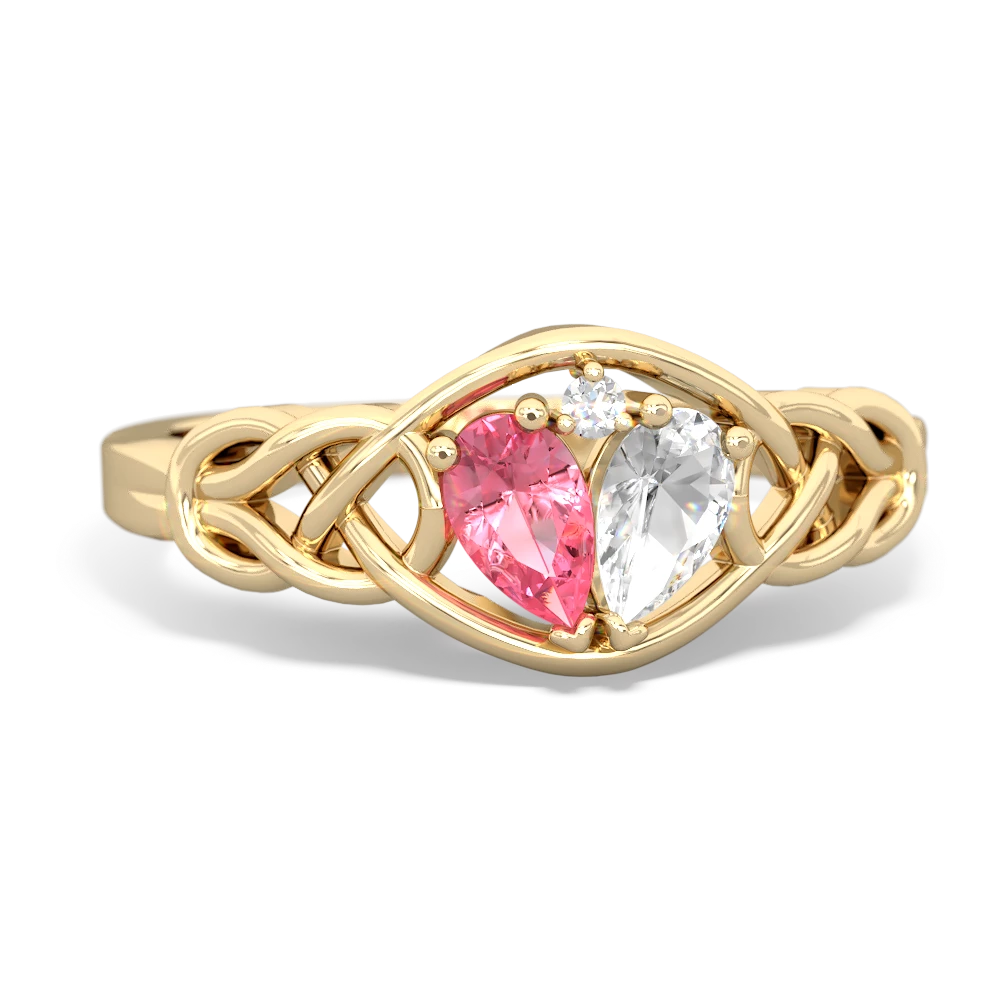 Lab Pink Sapphire Celtic Love Knot 14K Yellow Gold ring R5420