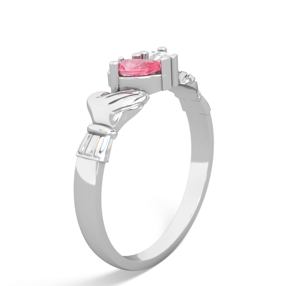 Lab Pink Sapphire 'Our Heart' Claddagh 14K White Gold ring R2388