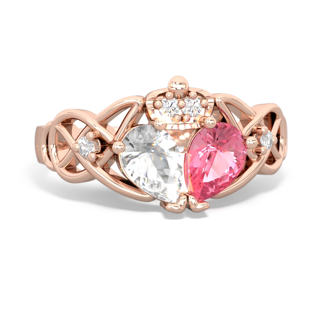 Lab Pink Sapphire 'One Heart' Celtic Knot Claddagh 14K Rose Gold ring R5322