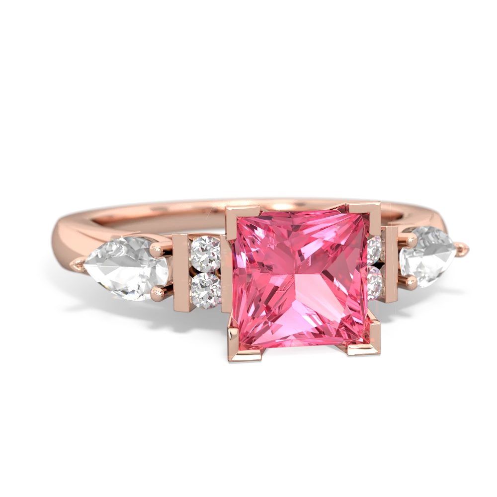 Lab Pink Sapphire 6Mm Princess Eternal Embrace Engagement 14K Rose Gold ring C2002