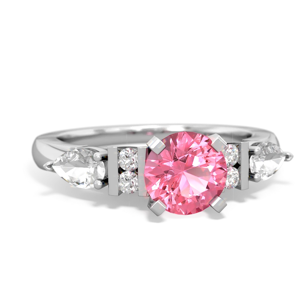 Lab Pink Sapphire 6Mm Round Eternal Embrace Engagement 14K White Gold ring R2005