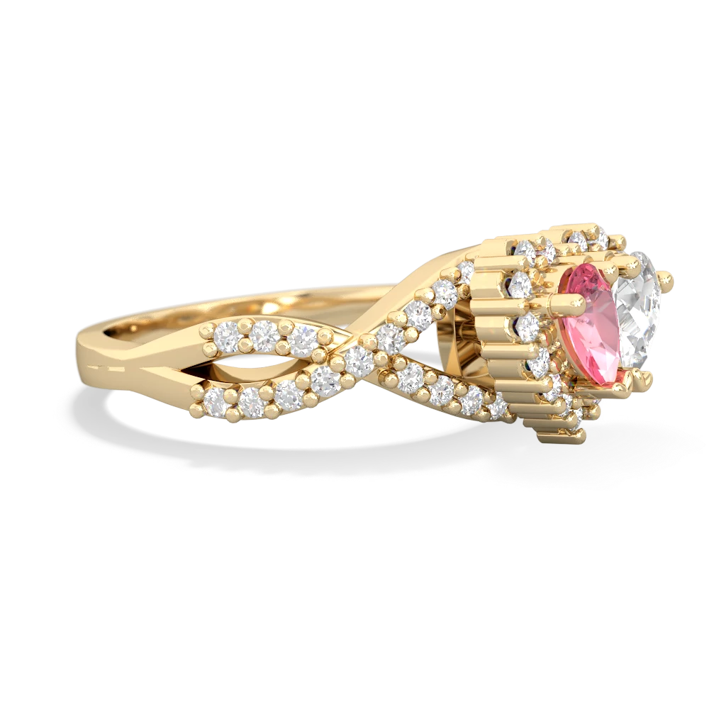 Lab Pink Sapphire Diamond Twist 'One Heart' 14K Yellow Gold ring R2640HRT