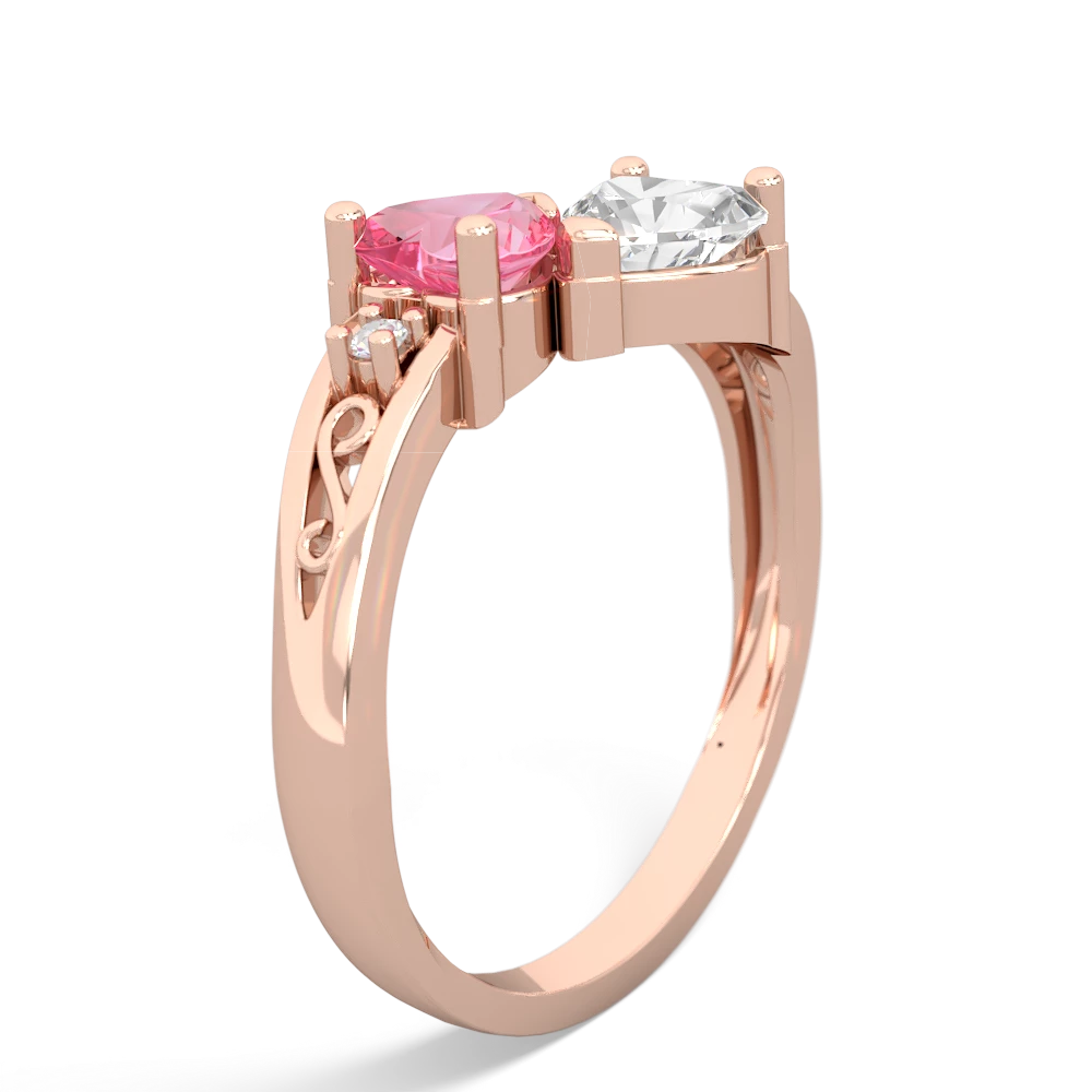 Lab Pink Sapphire Snuggling Hearts 14K Rose Gold ring R2178