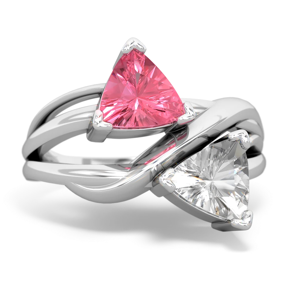 Lab Pink Sapphire Split Band Swirl 14K White Gold ring R2341