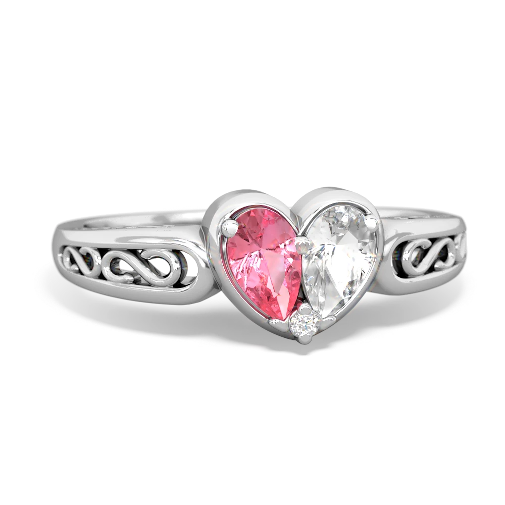 Lab Pink Sapphire Filligree 'One Heart' 14K White Gold ring R5070