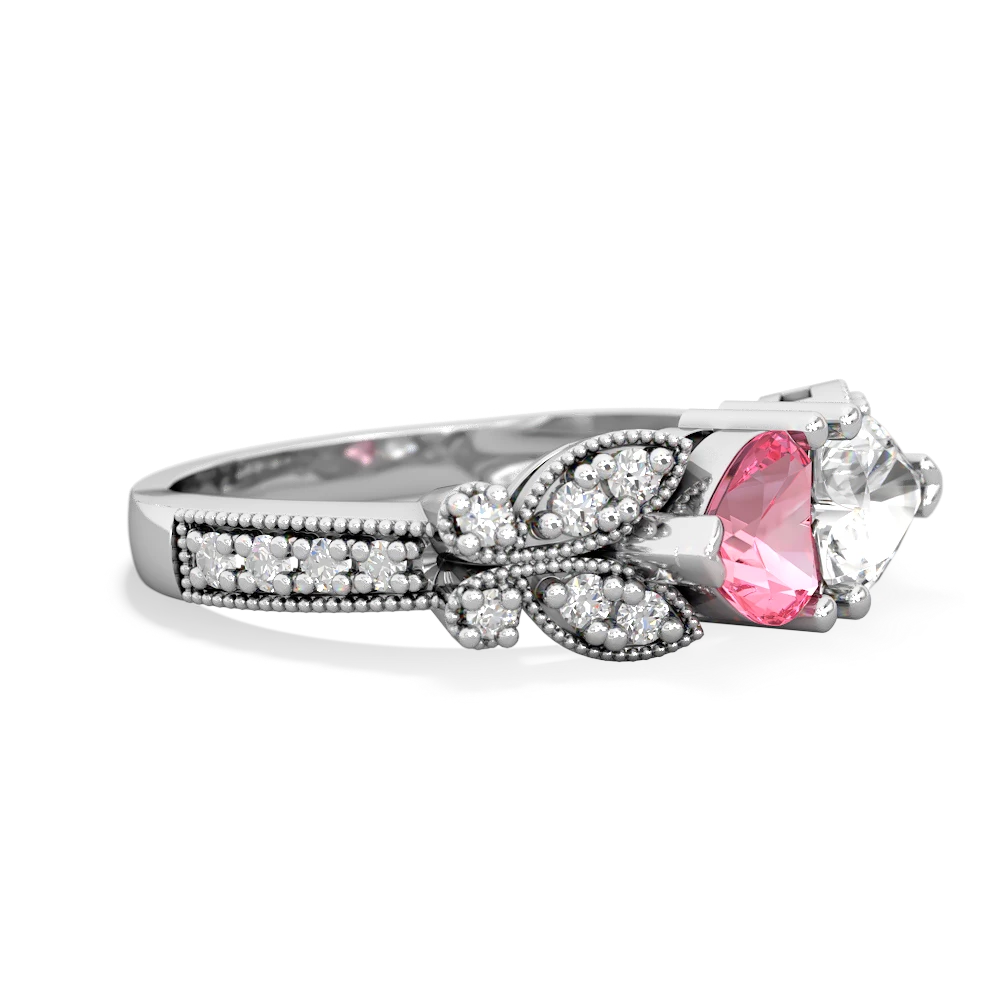 Lab Pink Sapphire Diamond Butterflies 14K White Gold ring R5601