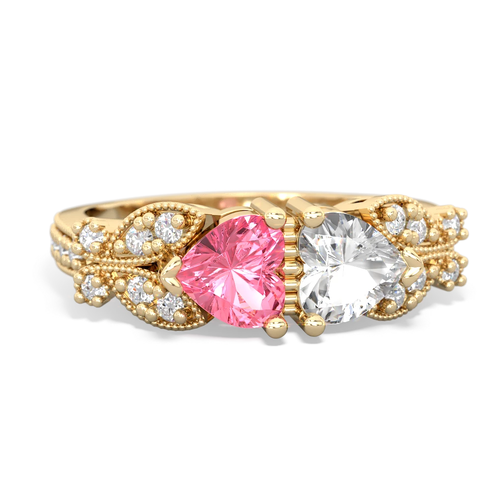 Lab Pink Sapphire Diamond Butterflies 14K Yellow Gold ring R5601