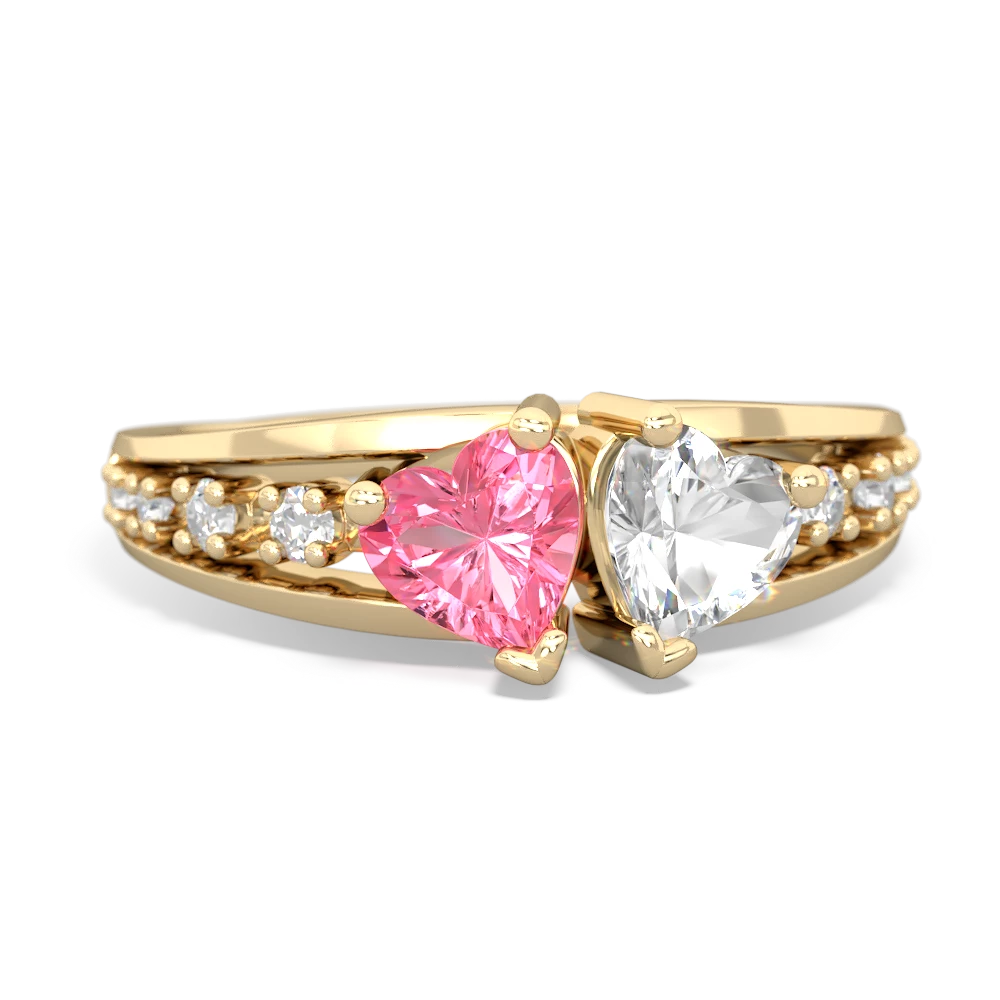 Lab Pink Sapphire Heart To Heart 14K Yellow Gold ring R3342