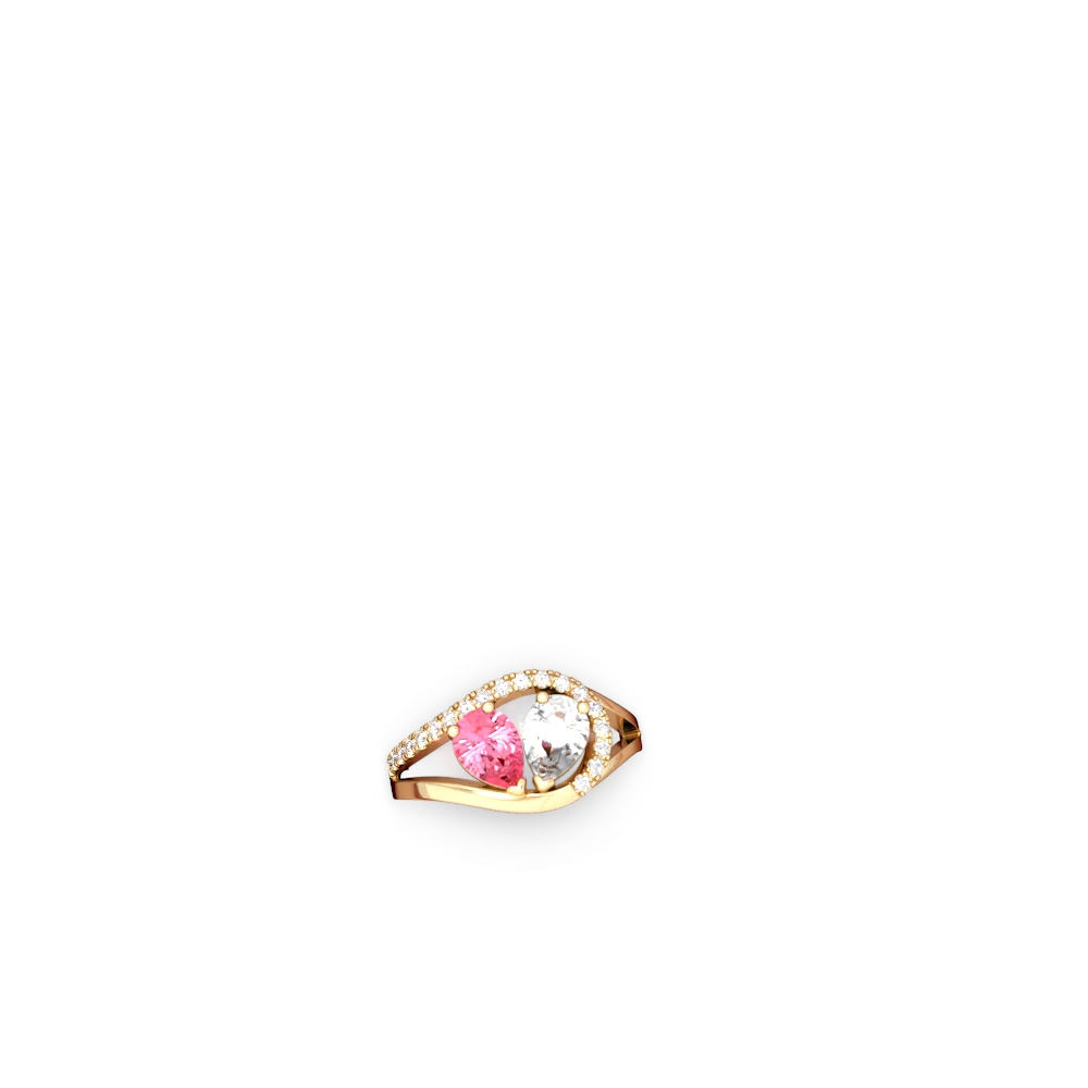 Lab Pink Sapphire Nestled Heart Keepsake 14K Yellow Gold ring R5650