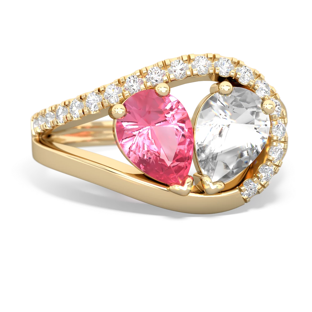 Lab Pink Sapphire Nestled Heart Keepsake 14K Yellow Gold ring R5650