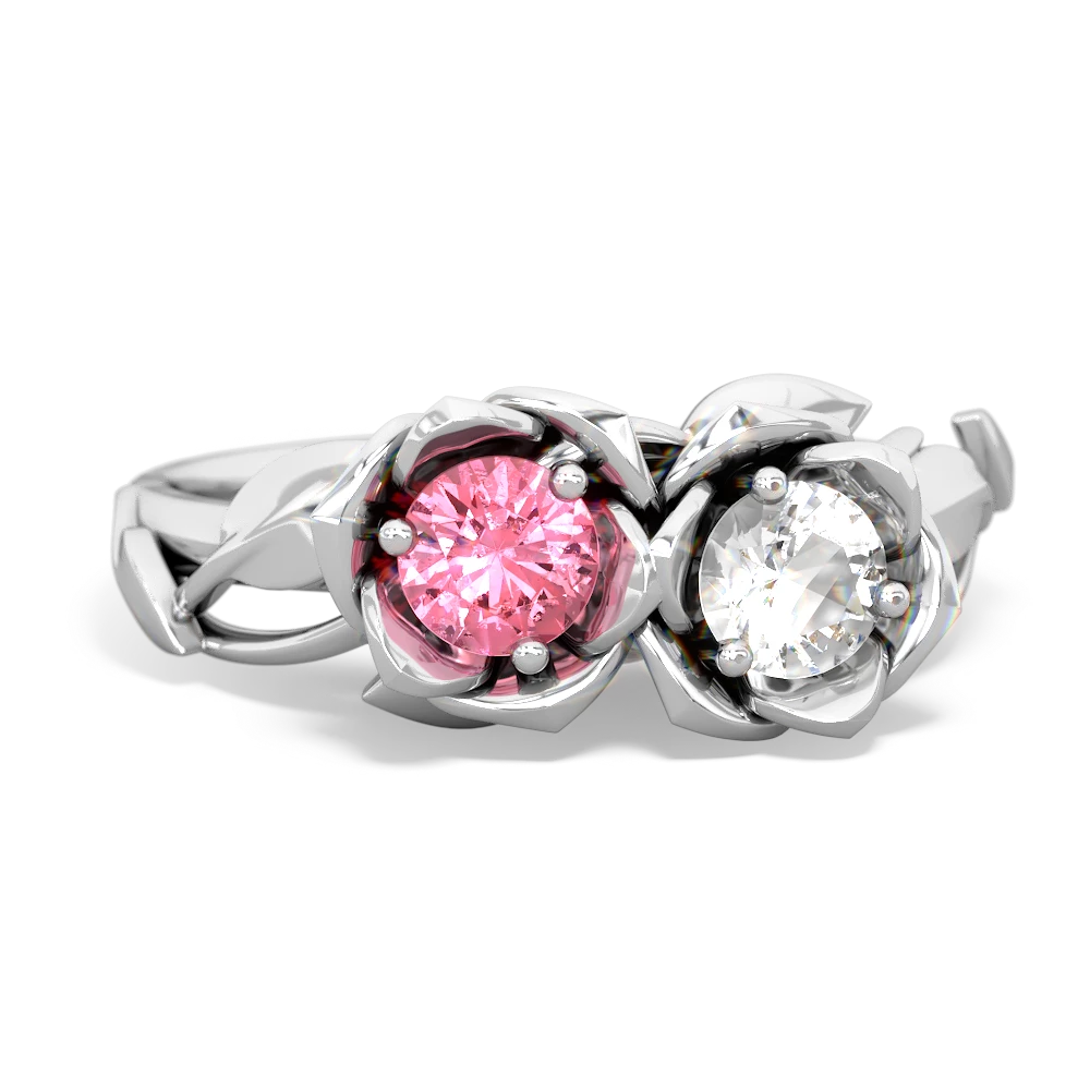 Lab Pink Sapphire Rose Garden 14K White Gold ring R5510