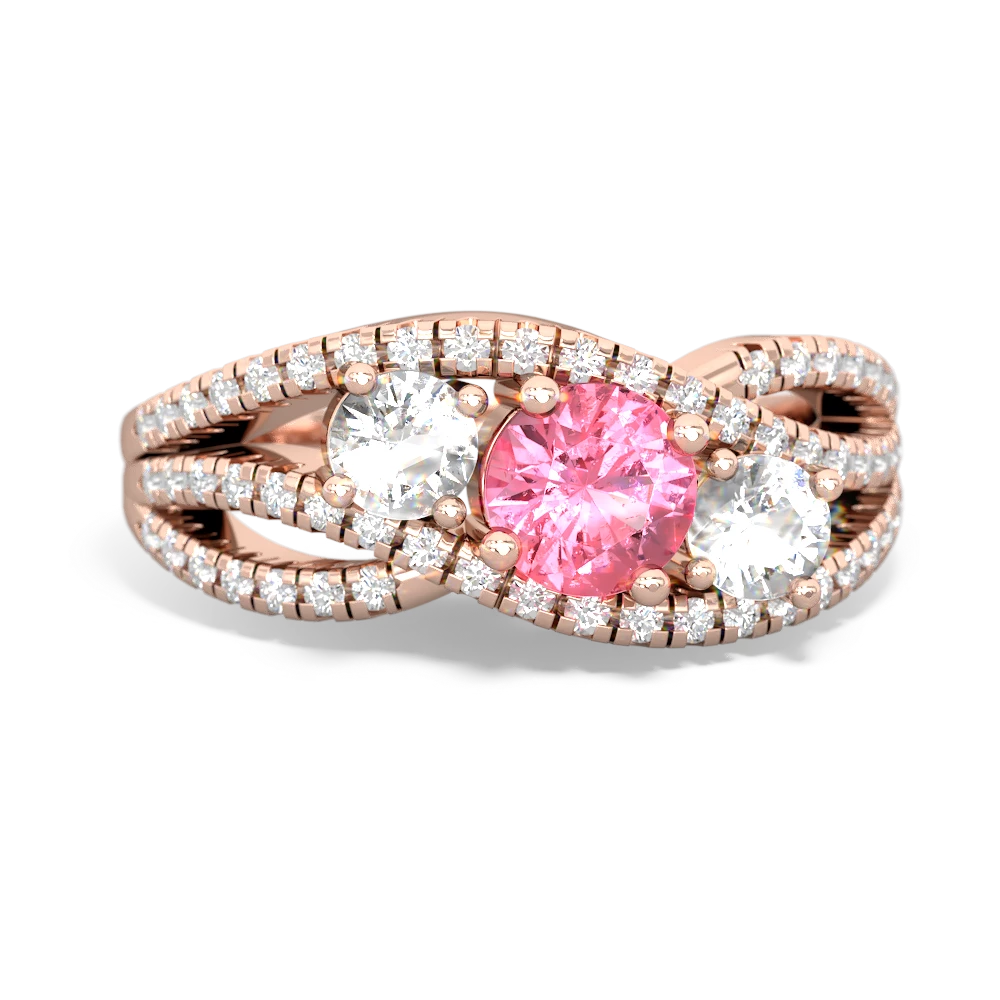 Lab Pink Sapphire Three Stone Aurora 14K Rose Gold ring R3080