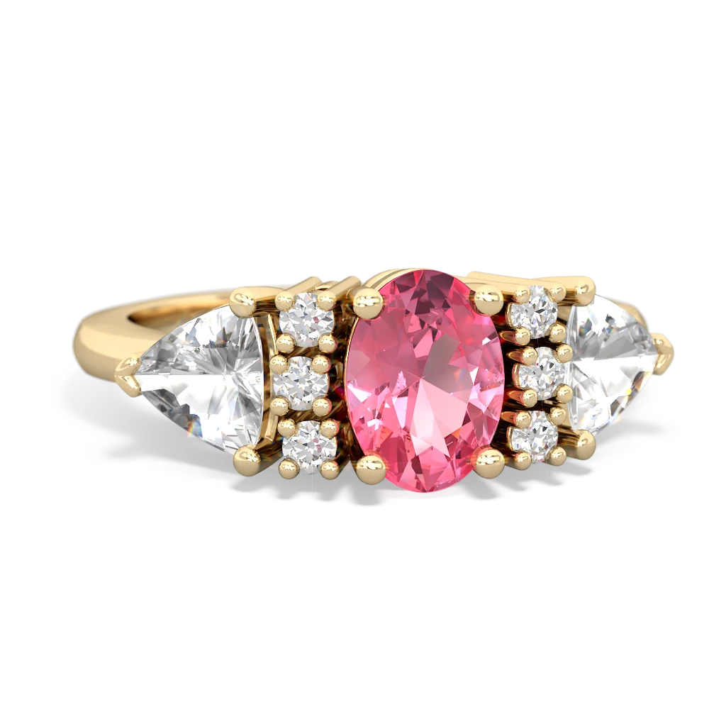 Lab Pink Sapphire Antique Style Three Stone 14K Yellow Gold ring R2186