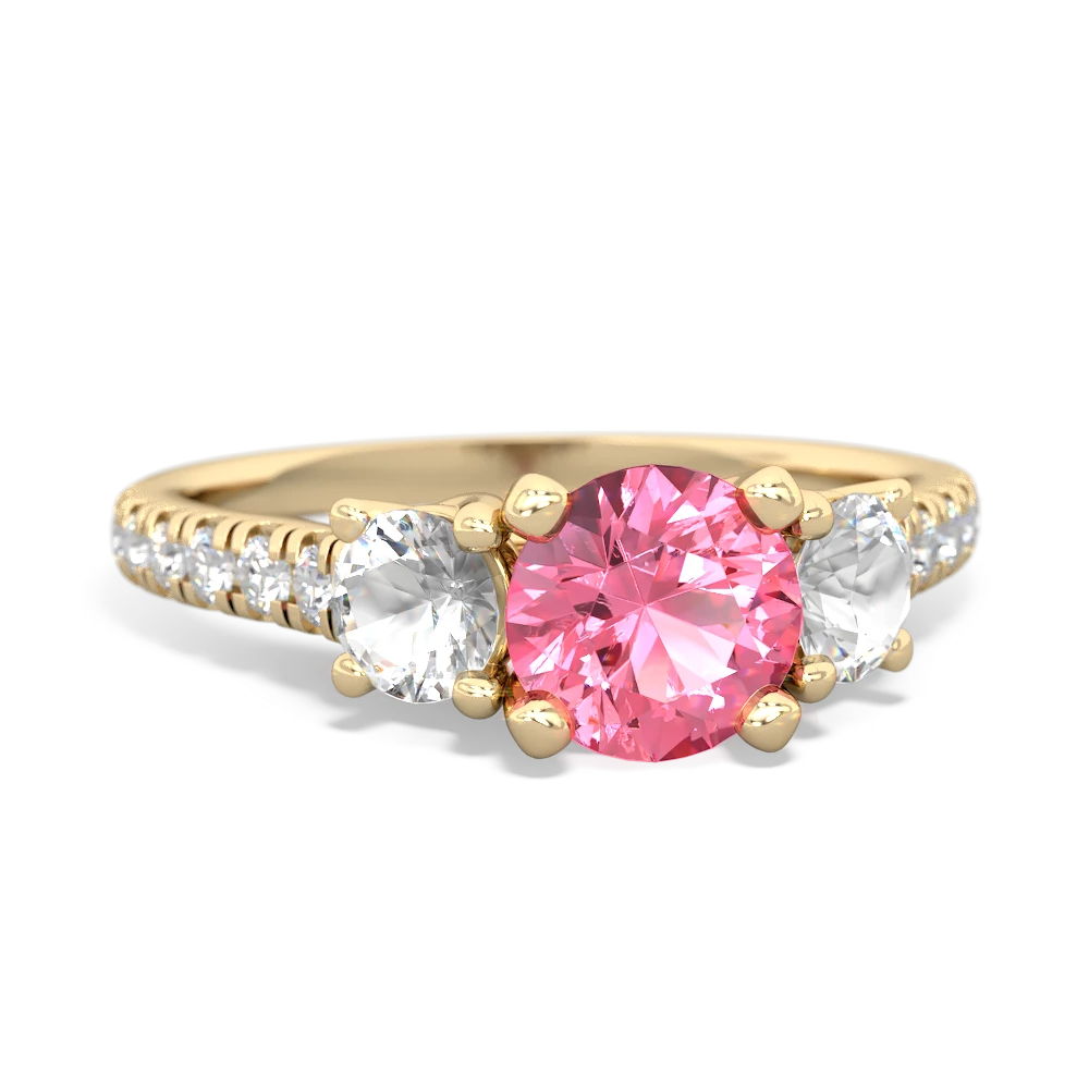 Lab Pink Sapphire Pave Trellis 14K Yellow Gold ring R5500