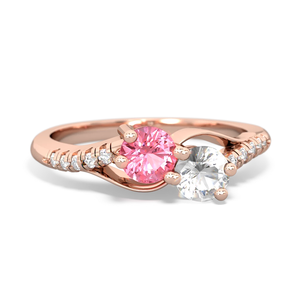 Lab Pink Sapphire Infinity Pave Two Stone 14K Rose Gold ring R5285