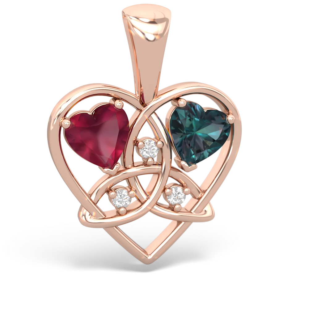 Ruby Celtic Trinity Heart 14K Rose Gold pendant P5331