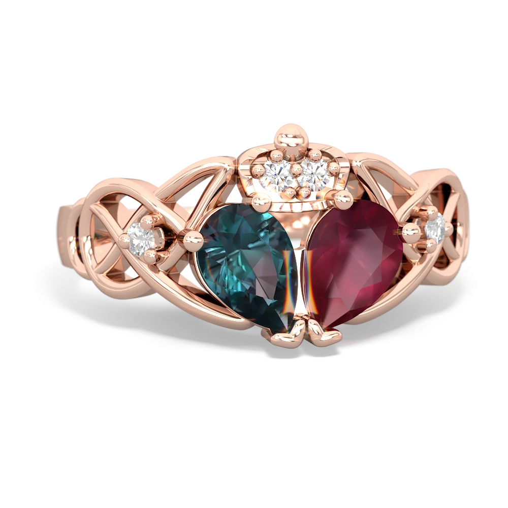 Ruby 'One Heart' Celtic Knot Claddagh 14K Rose Gold ring R5322