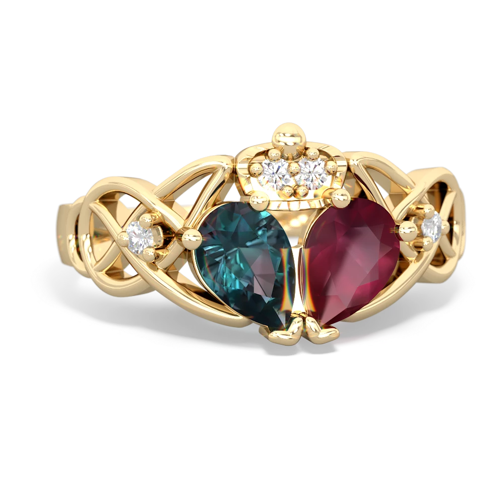 Ruby 'One Heart' Celtic Knot Claddagh 14K Yellow Gold ring R5322