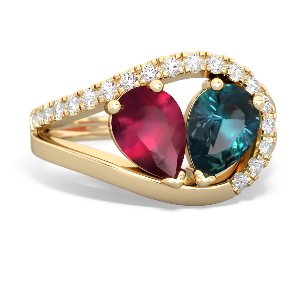 Ruby Nestled Heart Keepsake 14K Yellow Gold ring R5650