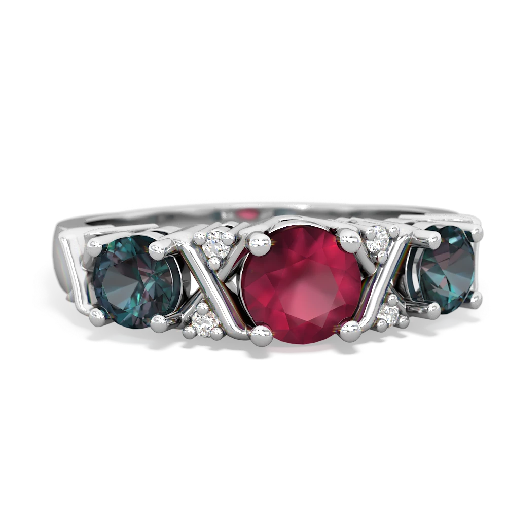 Ruby Hugs And Kisses 14K White Gold ring R5016