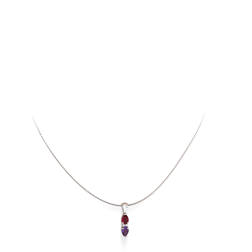 Ruby Bowtie Drop 14K White Gold pendant P0865