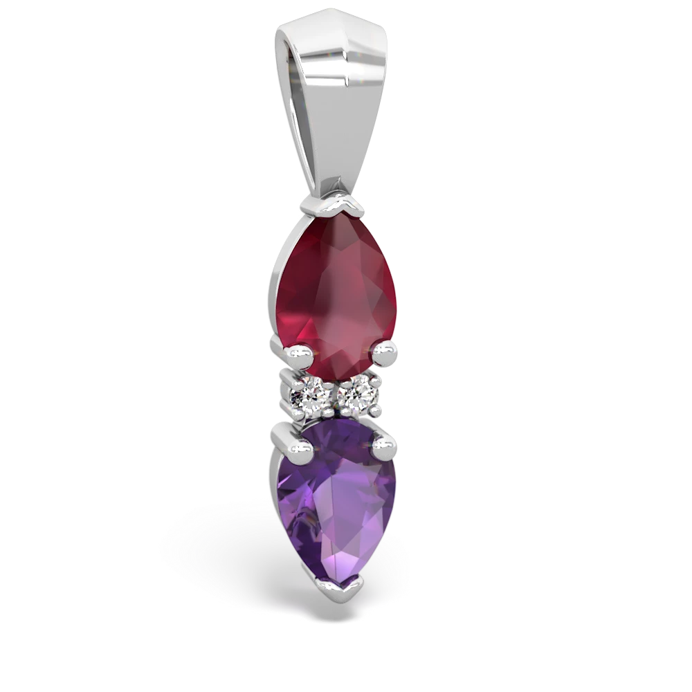 Ruby Bowtie Drop 14K White Gold pendant P0865