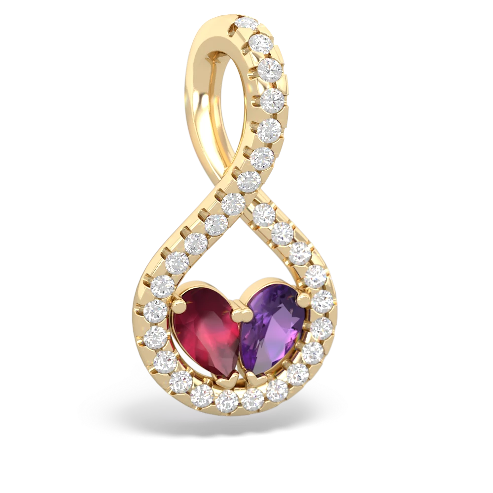 Ruby Pave Twist 'One Heart' 14K Yellow Gold pendant P5360