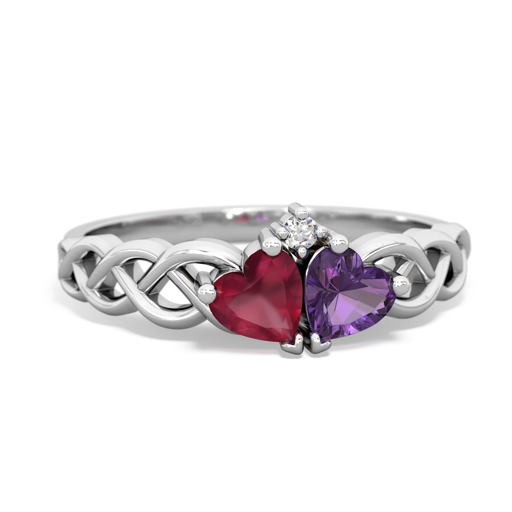 Ruby Heart To Heart Braid 14K White Gold ring R5870