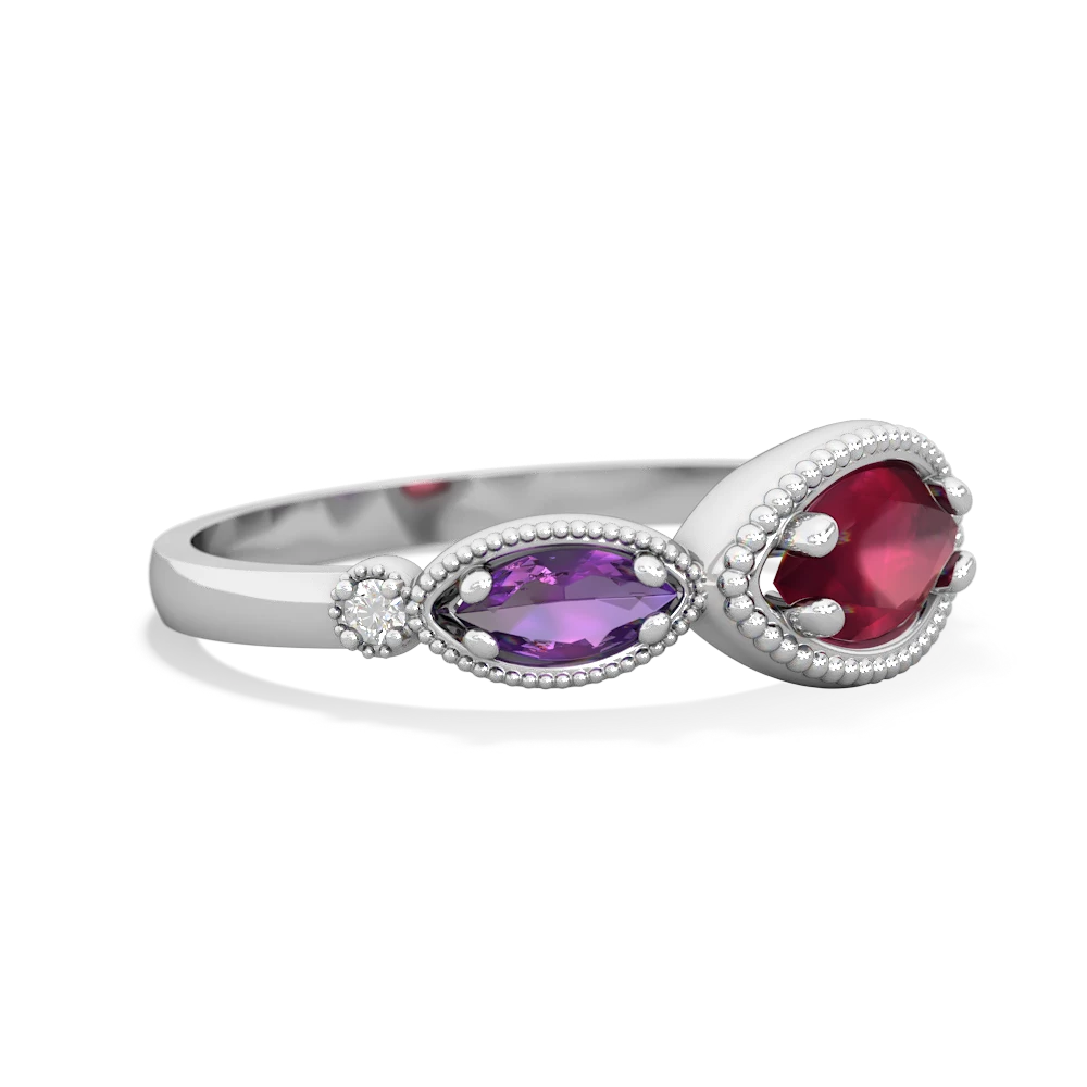 Ruby Milgrain Marquise 14K White Gold ring R5700